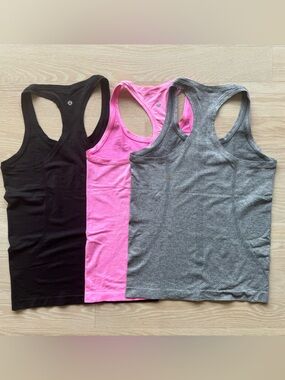 Lululemon swiftly hip length seamless  Racerback Tank Bundle Gray, Pink, Black